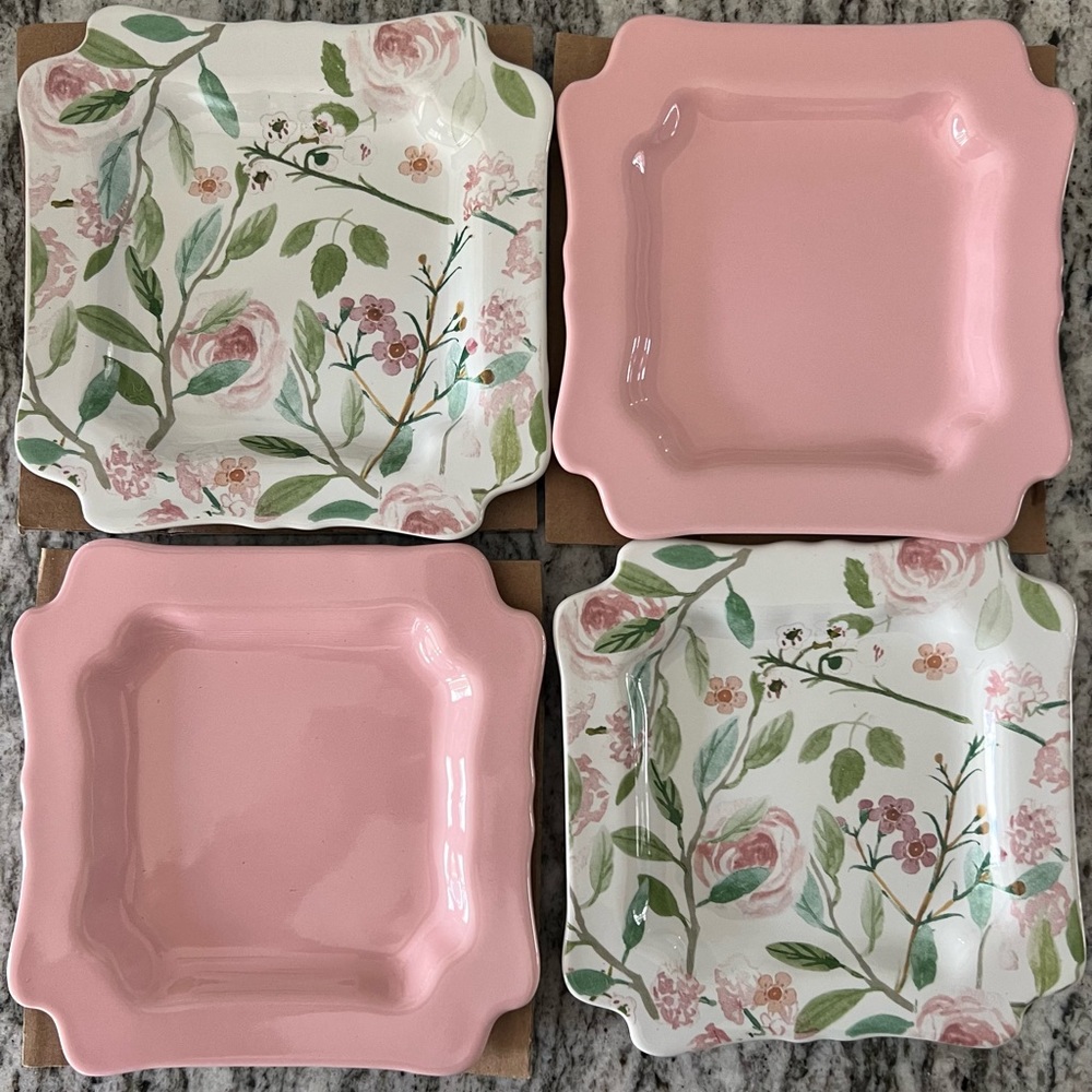 NEW Sweet Laurel Floral Dessert Plates - Set of 4